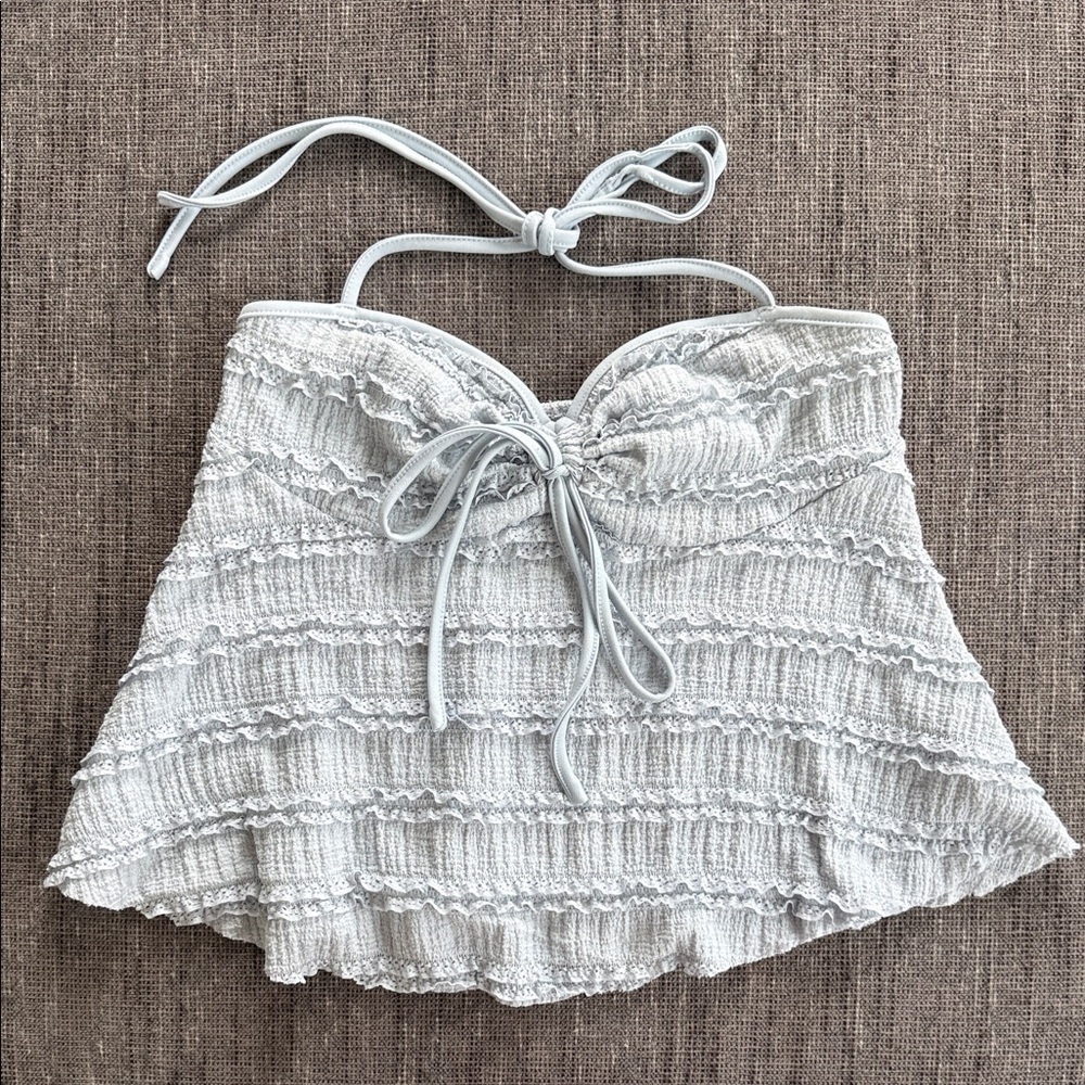 SHEIN White Textured Tie-Front Halter Top